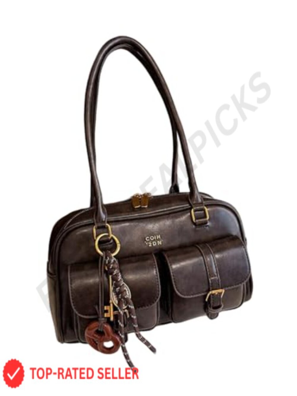 Vintage Y2K PU Leather Shoulder Handbag Bowler Purse